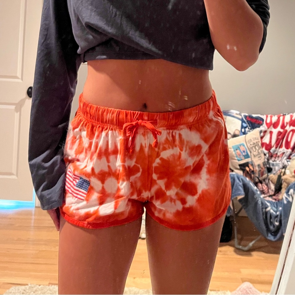 Fifth Sun Orange and White Tie-Dye Women's Athletic Shorts